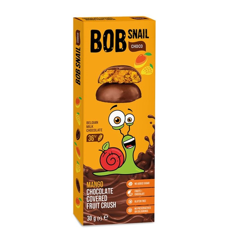 Snack ovocný Bob Snail 30g Mango v čokoláde
